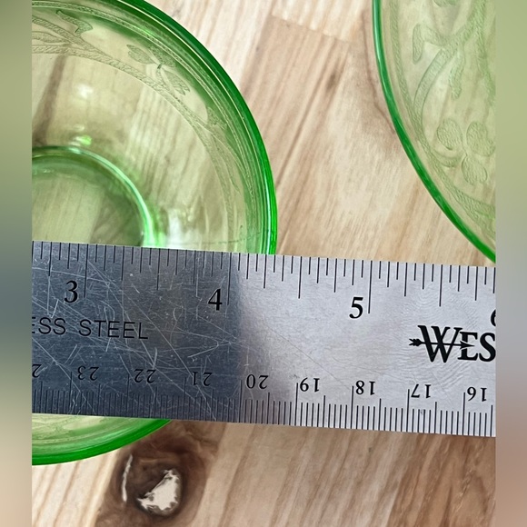 Rare Vintage 1930’s Hazel Atlas Uranium Glass Tea Cup and Saucer Clover Motif - Picture 8 of 10